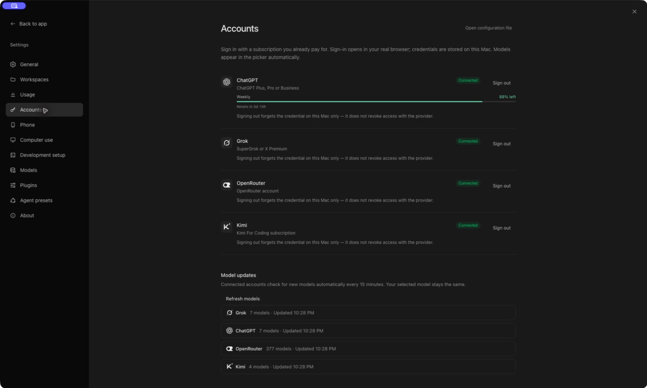 DSH PRO Accounts settings with provider sign-in options