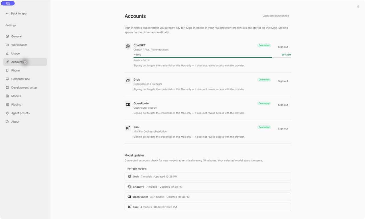 DSH PRO Accounts settings with provider sign-in options